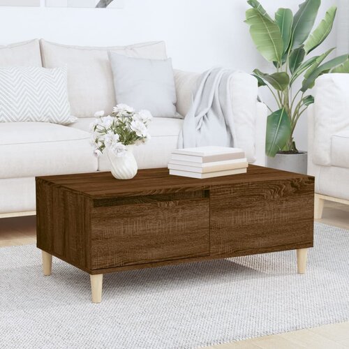 VidaXL Klubska mizica rjav hrast 90x50x36,5 cm inženirski les Slike
