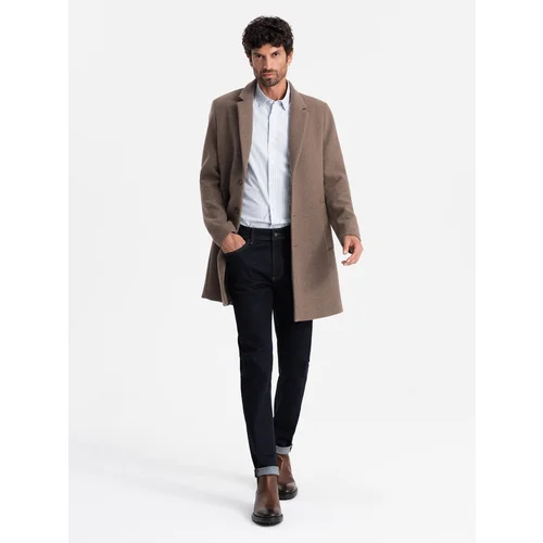 Ombre Elegant single-breasted men's wool coat - brown