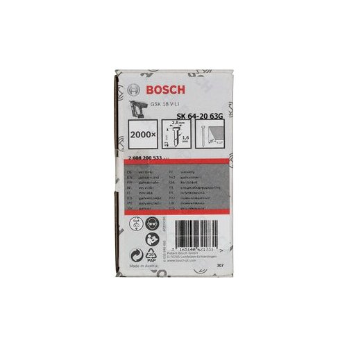 Bosch ravni ekser sa upuštenom glavom SK64 20G 63 mm, pocinkovan (2608200533) Cene