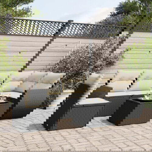  The Living Store Vrtna sedežna garnitura 6-delna z blazinami črna poli ratan - Vrtna Sedežna Garniture, (21463291) Cene