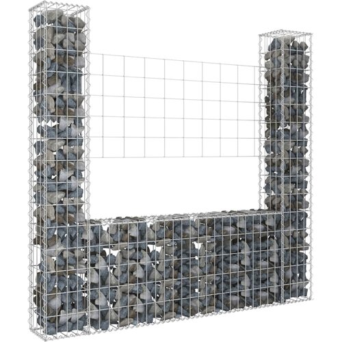 vidaXL Gabionska košara U-oblika s 2 stupa 140 x 20 x 150 cm željezna Cijene