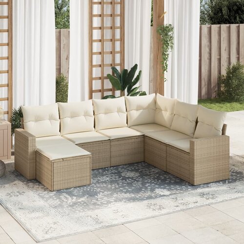 vidaXL 7-dijelni set vrtnih sofa od poliratana s jastucima bež Cijene