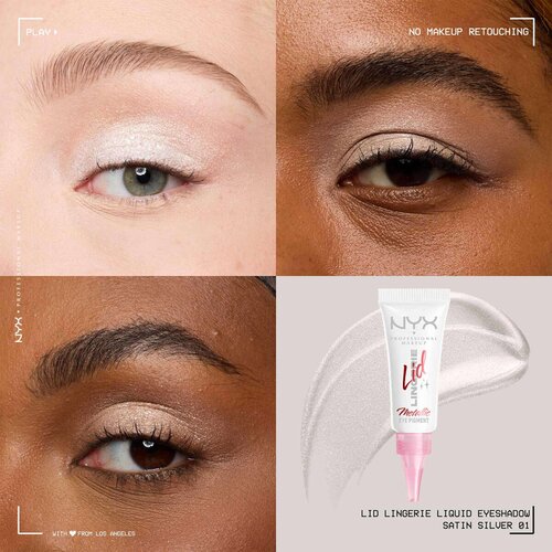 NYX Professional Makeup Lid Lingerie kremasto sjenilo za oči nijansa Satin Silver 6 ml Slike
