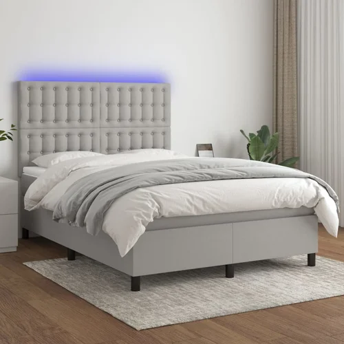  Krevet box spring s madracem LED svjetlosivi 140x200 cm tkanina