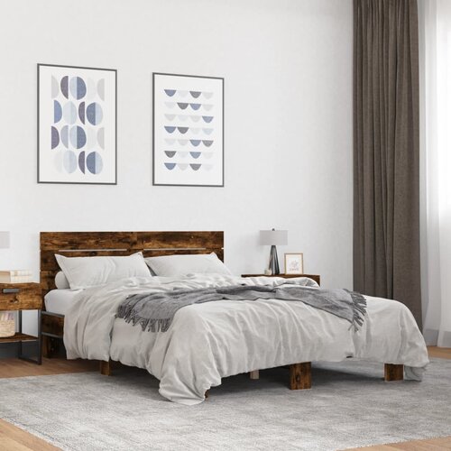 Furnova Posteljni okvir dimljeni hrast 135x190 cm inž. les in kovina, (21939663) Slike