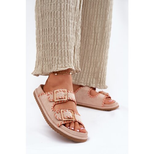 Boto Women's Sandals With Buckles And Decorative Stitching Beige Visley Cene