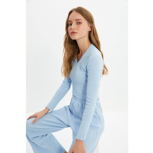 Trendyol Light Blue Camisole Knitted Pajamas Set Slike