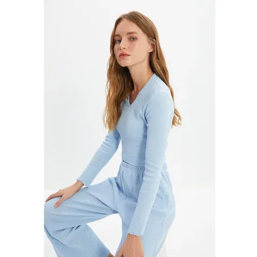 Trendyol Light Blue Camisole Knitted Pajamas Set