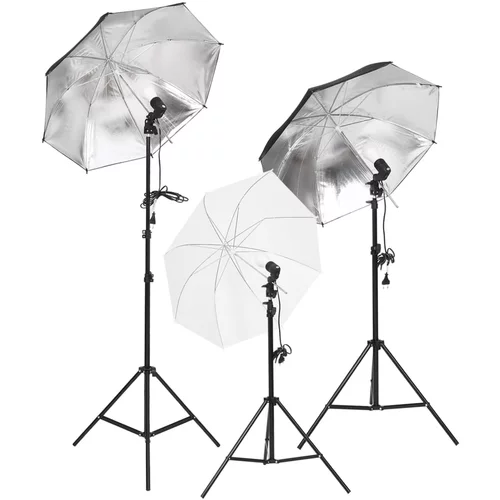 vidaXL Komplet za studijsko osvetlitev s stojali in dežniki