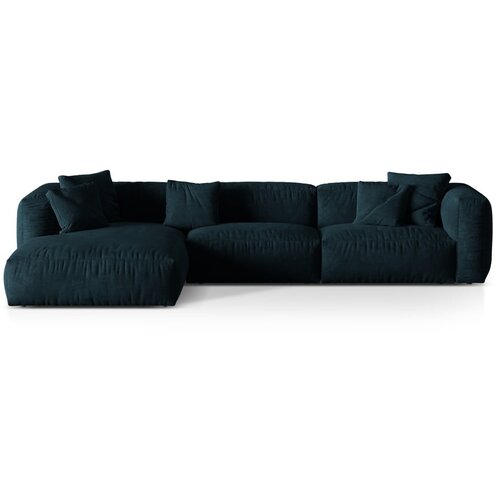 Micadoni Temno modra kotna sedežna garnitura iz tkanine boucl&amp;eacute; (levi kot) Martina &amp;ndash; Home Slike
