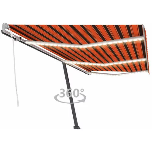  Ročno zložljiva tenda z LED lučmi 600x350 cm oranžna in rjava