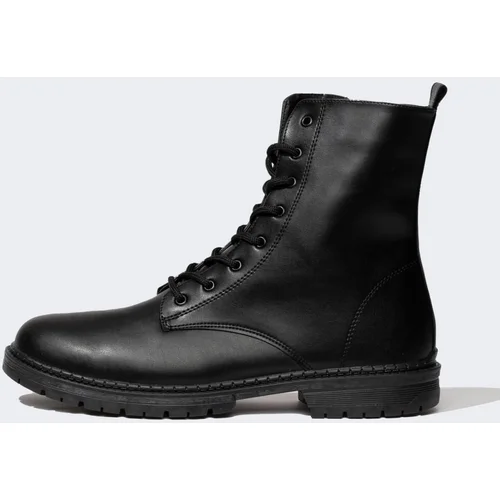 Defacto Men's Lace-up and Zippered Thick Sole Faux Leather Boot