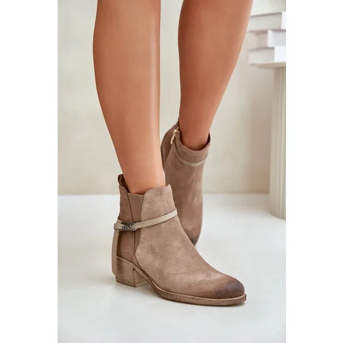 Zazoo Suede Ankle Boots With Heels Insulated With Zipper Beige 60478