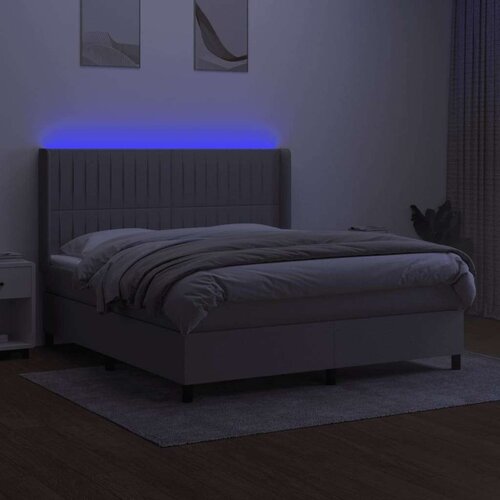  Krevet box spring s madracem LED svjetlosivi 160x200 cm tkanina Slike