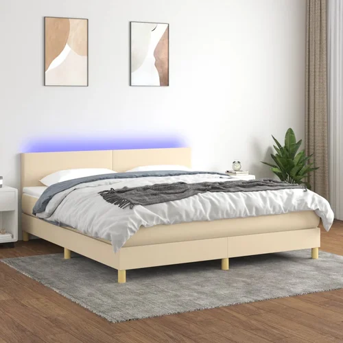 The Living Store Box spring postelja z vzmetnico LED krem 160x200 cm blago - Box Spring Postelja, (21519372)