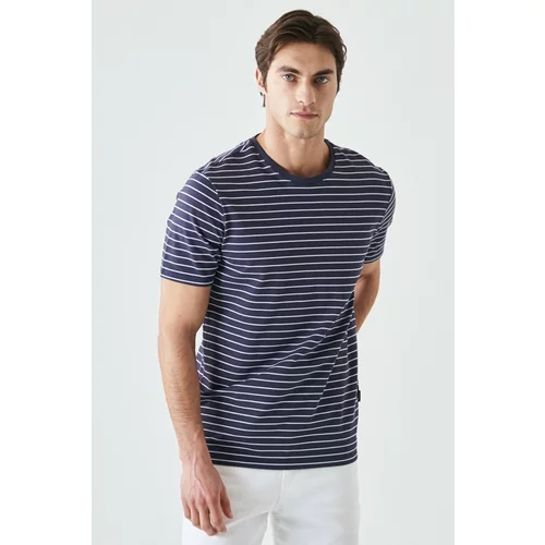 AC&Co / Altınyıldız Classics Men's Navy Blue-White Slim Fit Slim Fit Crewneck Striped Pique T-Shirt.