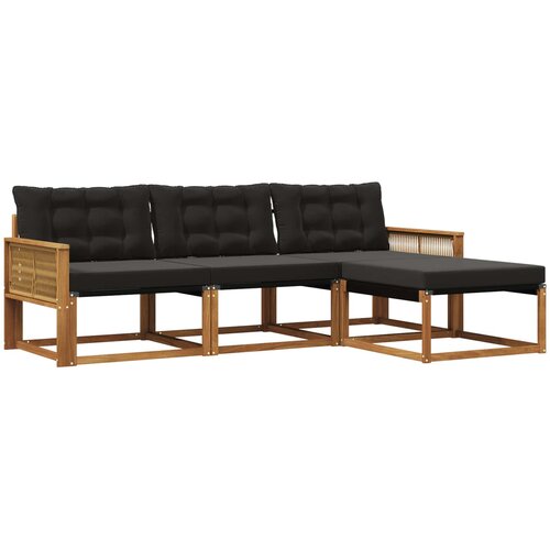 vidaXL Zunanja garnitura za sedenje z blazino 4 pcs Naravna in črna, (5000273067) Cene
