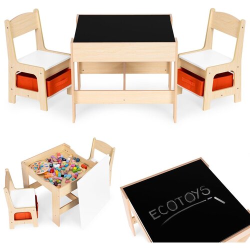ECO TOYS Dječji set namje&scaron;taja &ndash; stol i 2 stolca s pločom za pisanje crvena Cijene