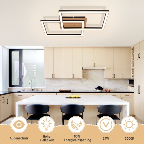 Nettlife Moderna LED stropna svetilka Lesena stropna svetilka 3000K Toplo bela črna pravokotna oblika 24W, (22111365) Cene