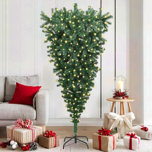 vidaXL Obrnjen umetni osvetljen božični drevesček Zelena 180 cm PVC Cene