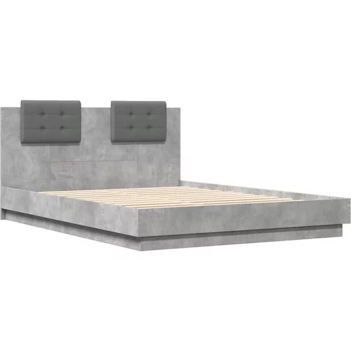 vidaXL Posteljni okvir z vzglavjem betonsko siv 150x200 cm inž. les, (21095338)