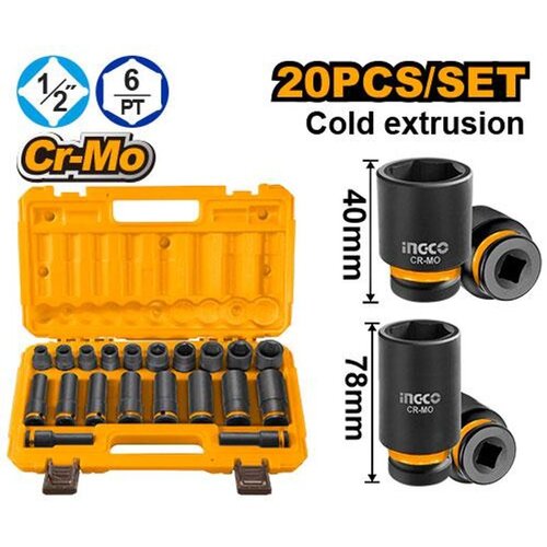 Ingco set udarnih nasadnih ključeva 1/2&amp;quot; HKISSD12203L, 20 delova, standardni i dugi Slike