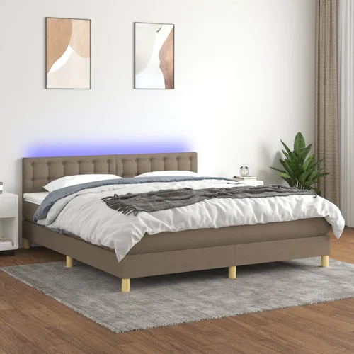 vidaXL Krevet box spring s madracem LED smeđesivi 180x200 cm tkanina