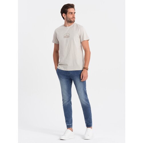 Ombre Men&amp;#039;s marbled denim JOGGERY pants - light blue Slike