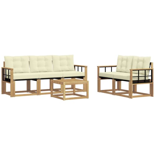 vidaXL Zunanja garnitura za sedenje z blazino 6 pcs Bela in krem, (5000280729) Cene