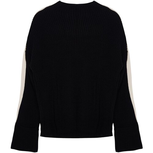 Trendyol black wide fit sleeve folded knitwear sweater Cene