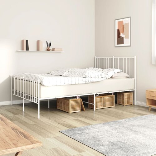 The Living Store Kovinski posteljni okvir z vzglavjem in vznožjem bel 120x200 cm - Posteljni Okvir, (21525441) Slike
