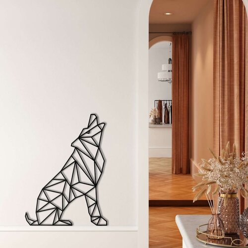 Wallxpert metalni zidni ukras 5195, geometrijski vuk koji zavija, 34 x 45 cm, crni Cene