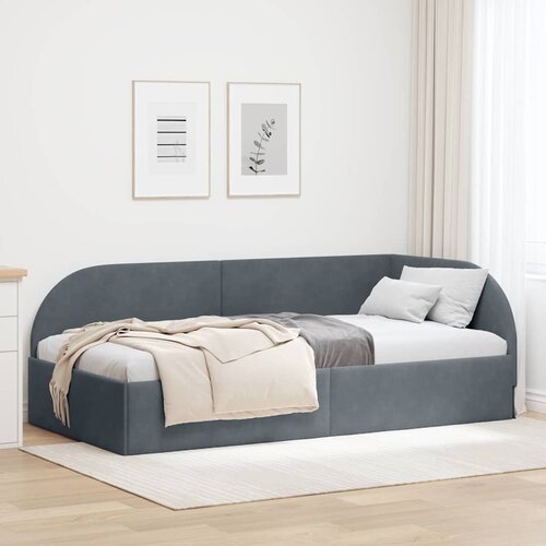 VidaXL Kutni okvir kreveta s uzglavljem Tamno siva 100 x 200 cm Bar&amp;scaron;un Slike