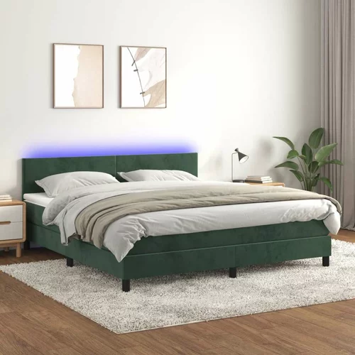  Box spring postelja z vzmetnico LED tem. zelena 160x200cm žamet, (20902377)