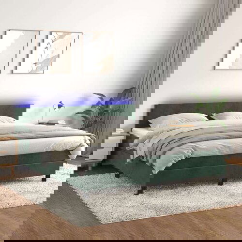  Krevet box spring s madracem LED tamnozeleni 160x200 cm bar&amp;scaron;un Slike