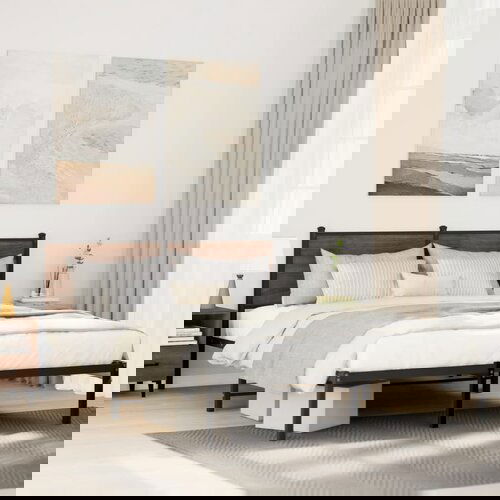 Furnova Kovinski posteljni okvir brez vzmetnice dimljen hrast 150x200cm, (21935061) Slike