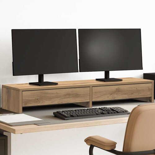  Stalak za monitor s ladicama boja hrasta 100x27x15 cm drveni Cene