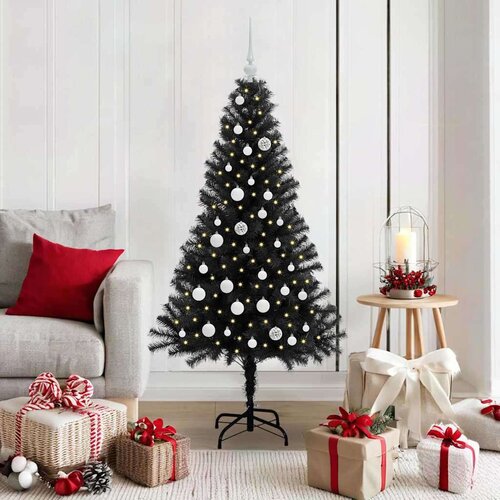 vidaXL Božično drevo med 150 LED z stojalom Črna 150 cm PVC Cene