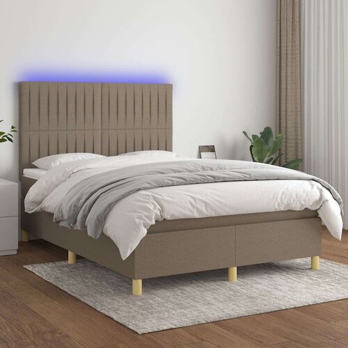 Krevet box spring s madracem LED smeđesivi 140x200 cm tkanina Cijene