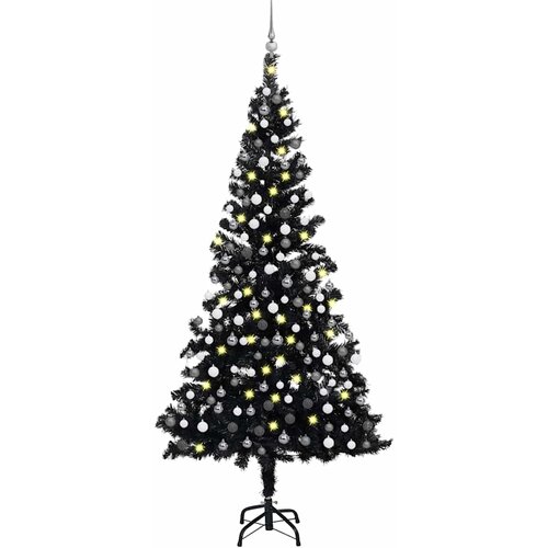  Umjetno osvijetljeno božićno drvce s kuglicama crno 210 cm PVC Cene