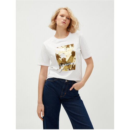 Koton Short Sleeve T-Shirt Zebra Printed V-Neck Slike