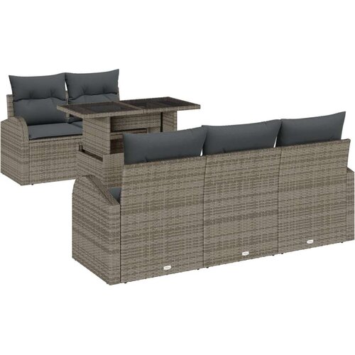  6-dijelni vrtni sofa set s jastučićima siva poli ratan 2-sjedeći vrtni sofa s pohranjivanjem i jastučićima siva poli ratan Slike