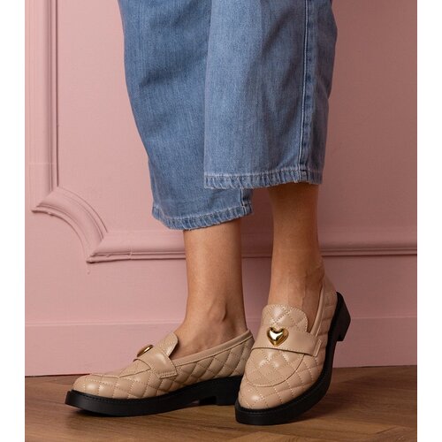Gemre Beige quilted loafers decorated with a heart Dorado Cene