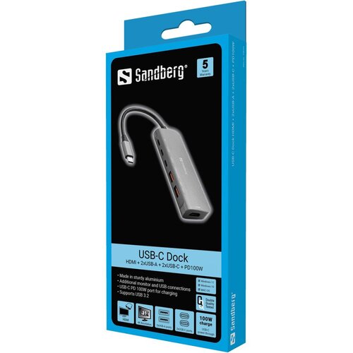 Sandberg USB-C Dock HDMI + 2xUSB-A + 2xUSB-C + PD 100W dok stanicu Cijene