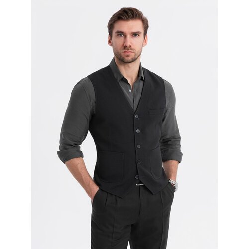 Ombre Fitted structured men&amp;#039;s vest with patch pockets - black Slike