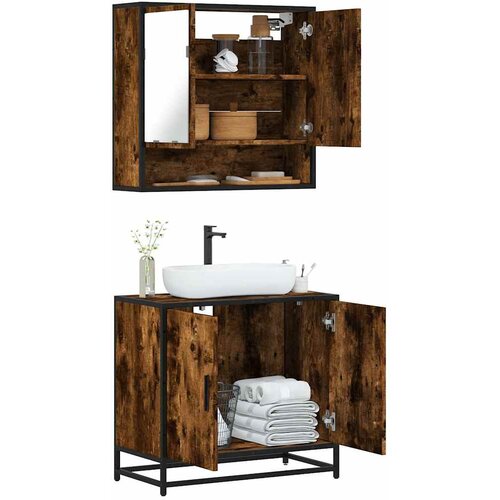 VidaXL 2-dijelni set kupaonskog namje&amp;scaron;taja dimljena boja hrasta drveni Slike