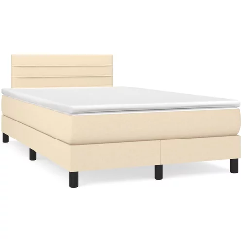 vidaXL Box spring postelja z vzmetnico krem 120x200 cm blago, (20791621)