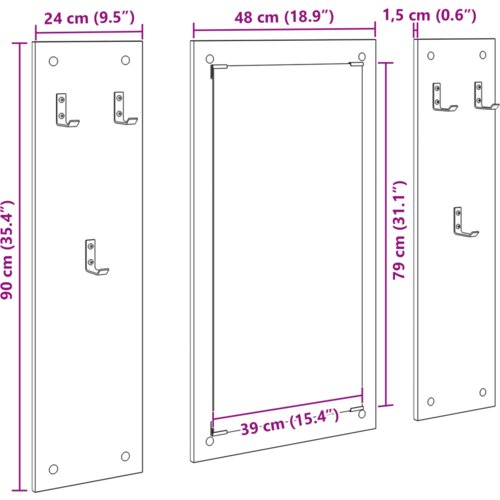 vidaXL Vje&scaron;alica za kapute na zidu Sivi hrast sonoma 96 x 1.5 x 90 cm Cijene