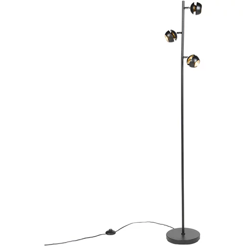 QAZQA Moderna talna svetilka 3-svetlo črna z zlato notranjostjo - Buell Deluxe