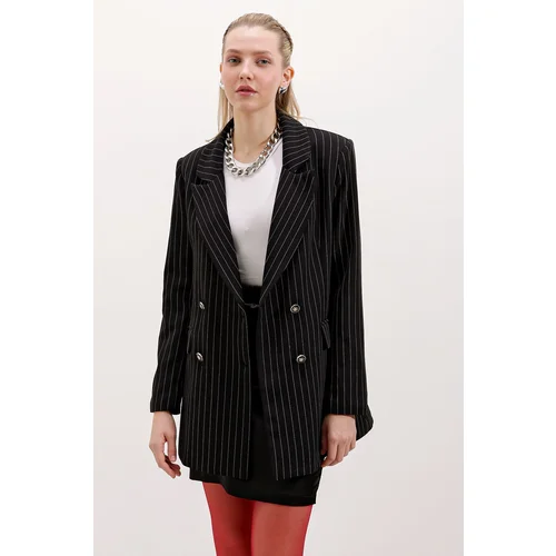 Bigdart Women's Black Double Buttoned Striped Blazer Jacket 0699